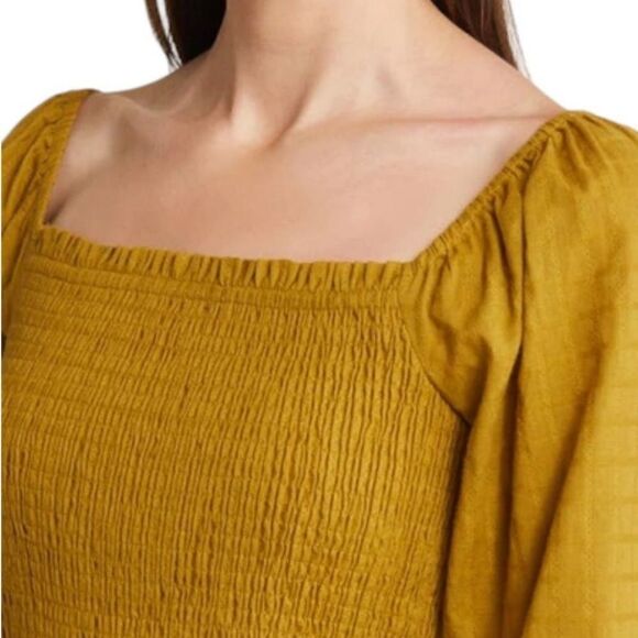 LOST + WANDER ecru olive 100% cotton smocked bodice minidress Size M - Picture 4 of 9